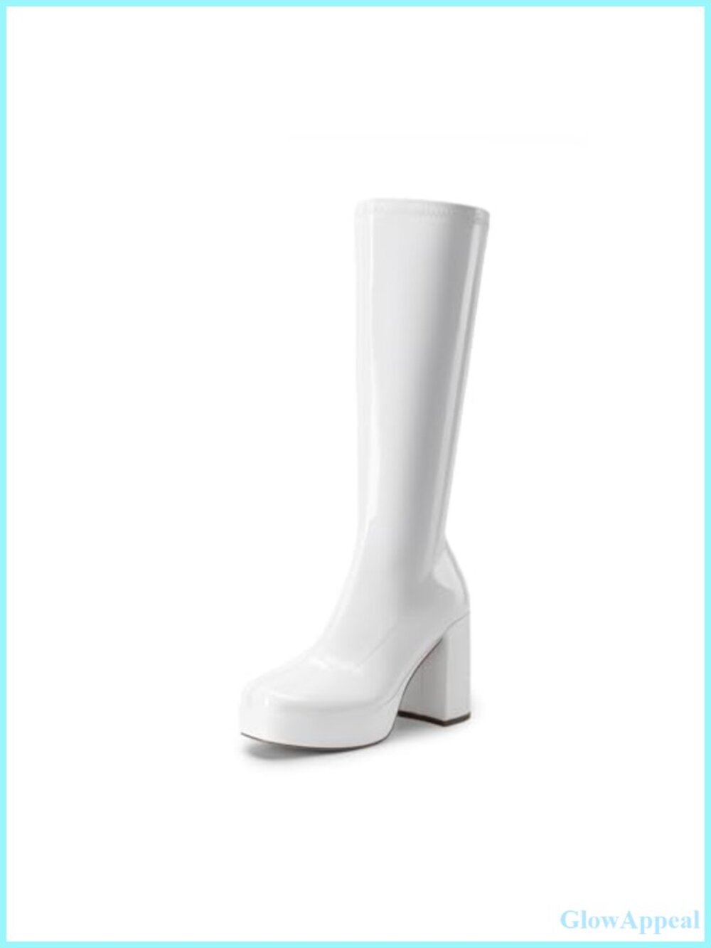 Women's Gogo Knee High Chunky Heel Platform Boots Faux Leather
